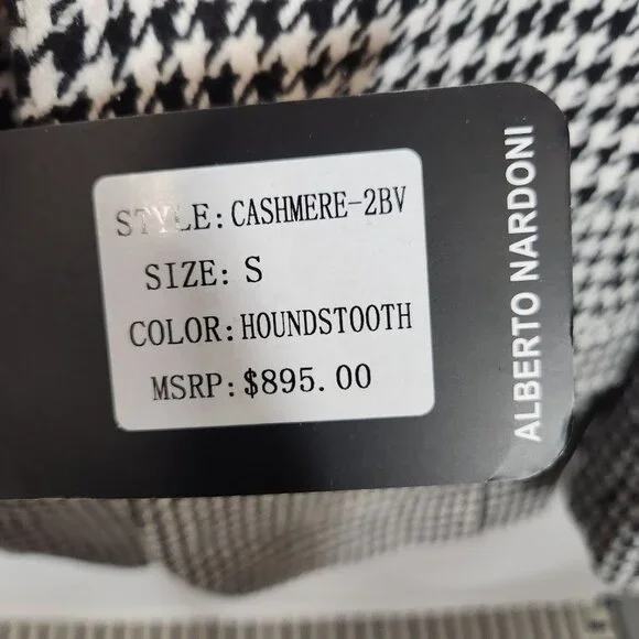 NWT Alberto Nardoni 'Super 150's High Twist Cashmere-2BV Houndstooth' Men's Coat